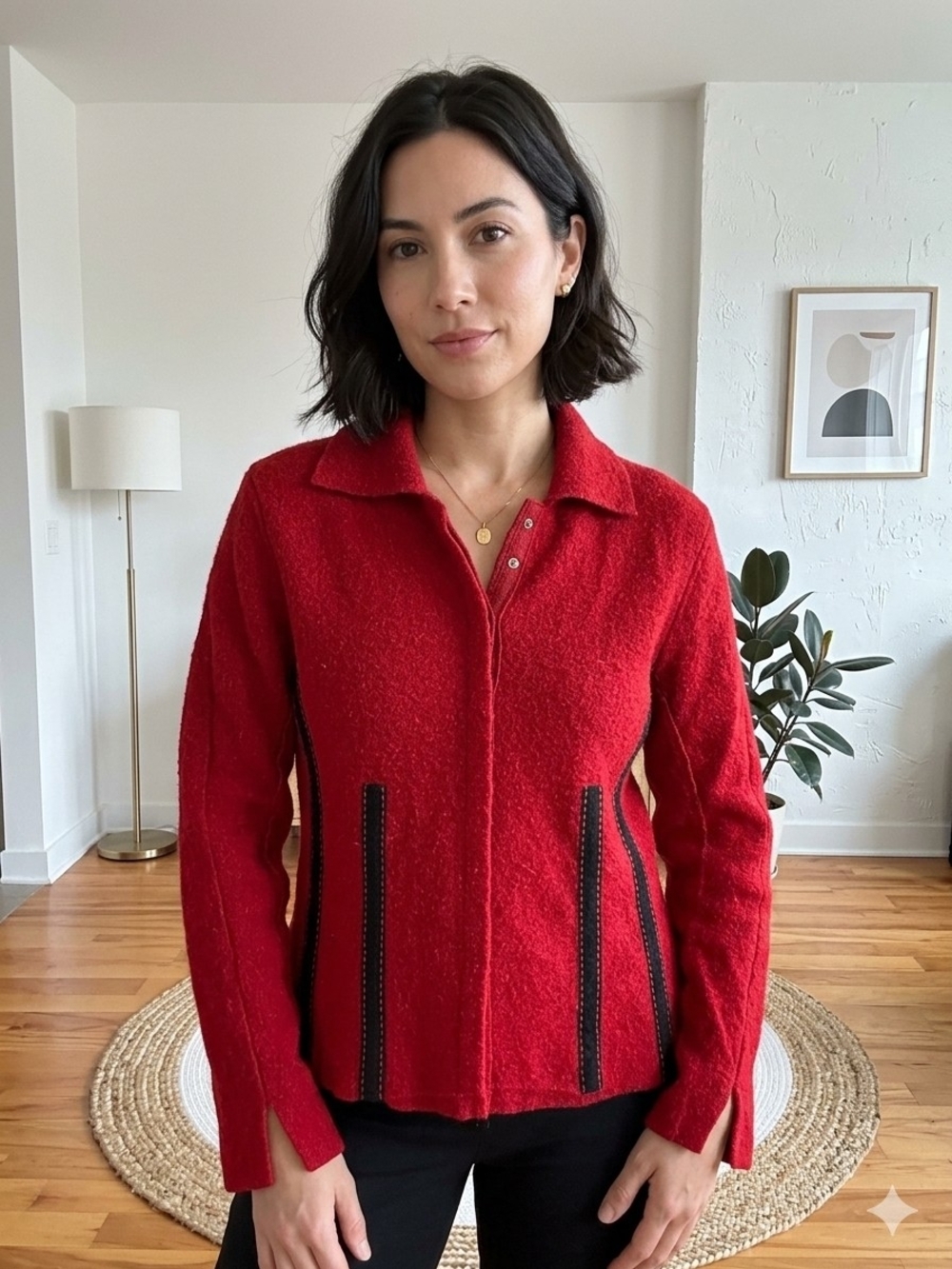 Vintage 100% Wool Red Zip Front Vest Grannychic Gorpcore Wearable Art Fall M